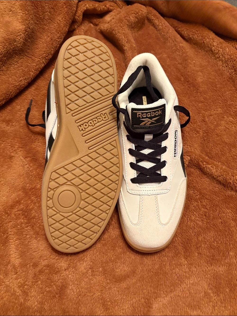 Reebok White Black Sneakers with Gum Sole Accent